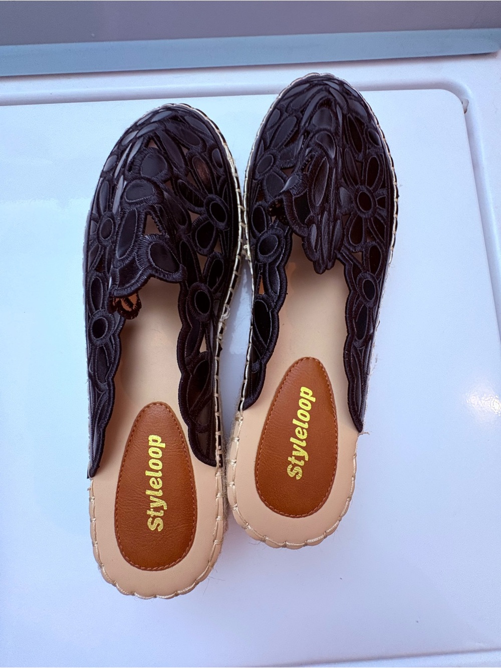 Styleloop Black Floral Lace Slip-On Flats for Women